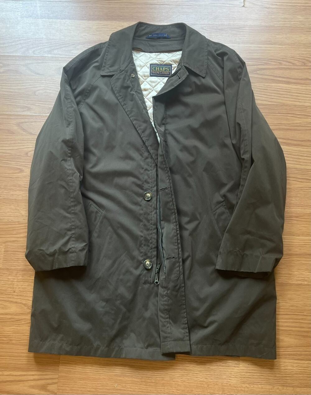 Vintage Chaps Ralph Lauren Car Coat Mens L Brown Insulated Wool Lined Jacket